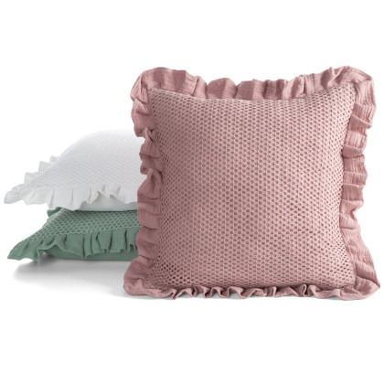 Mušelínová obliečka 45x45 cm na vankúš pudrová s krajkou